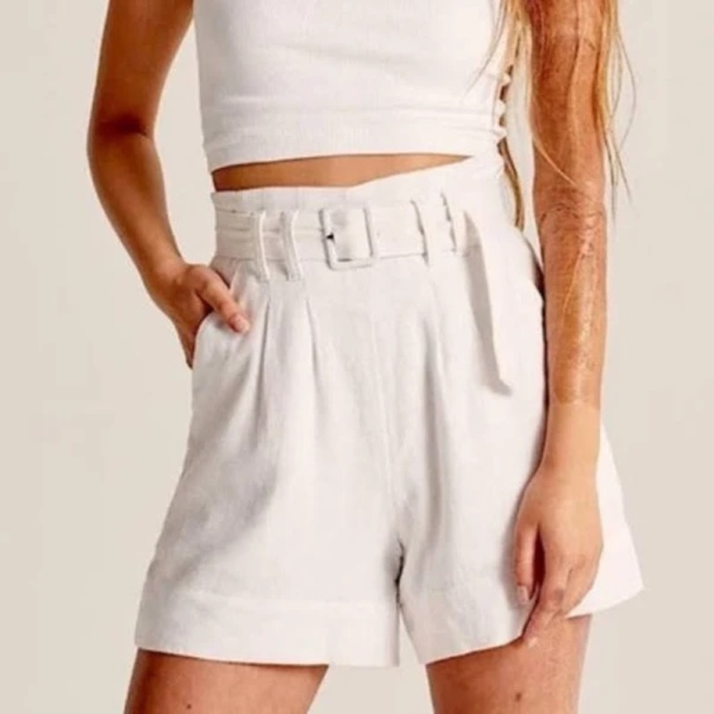 Off white linen blend shorts